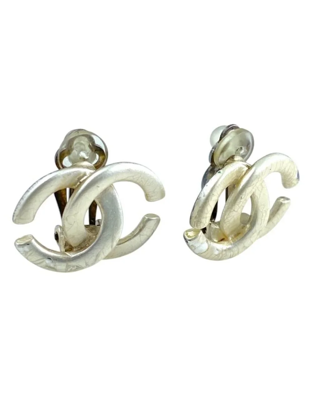 Chanel CC Logo Earrings Accessory Metal Silver